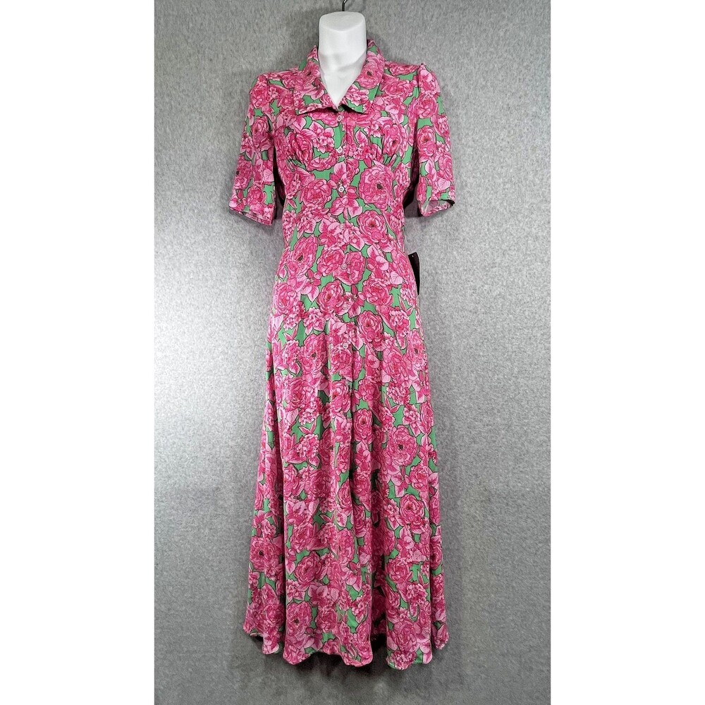 Love‎ X Design Isla Crepe Maxi Dress Womens XS Floral Button Up Cottagecore Pink